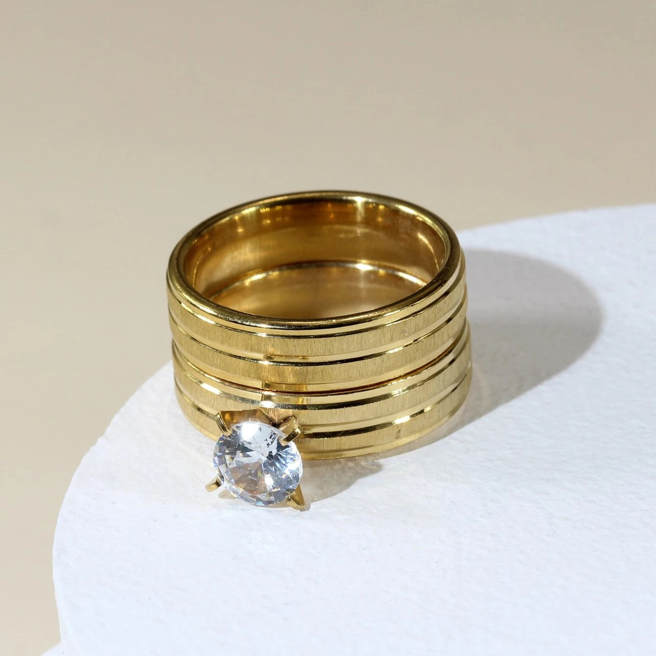 Simple Double Line Couple Band Ring - Stainless Steel