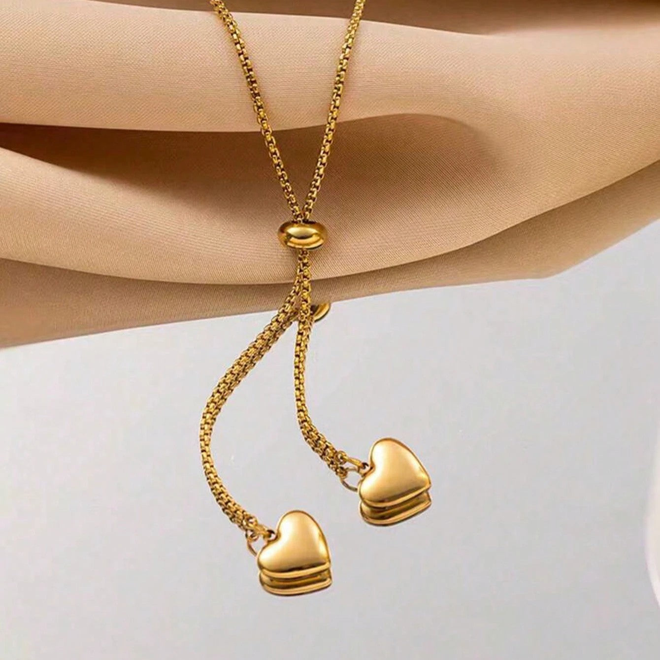 Twin Heart Love Necklace - Stainless Steel