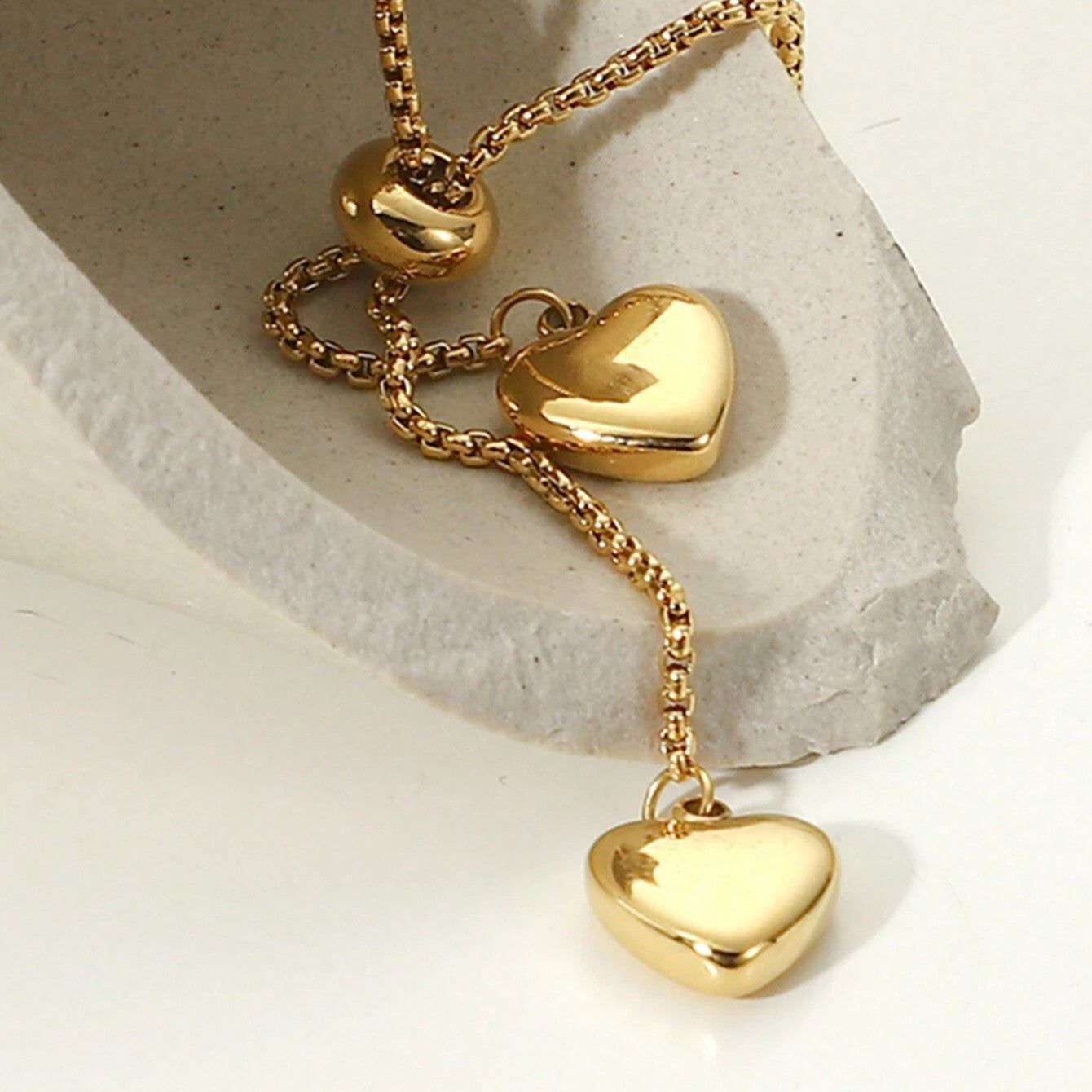 Twin Heart Love Necklace - Stainless Steel