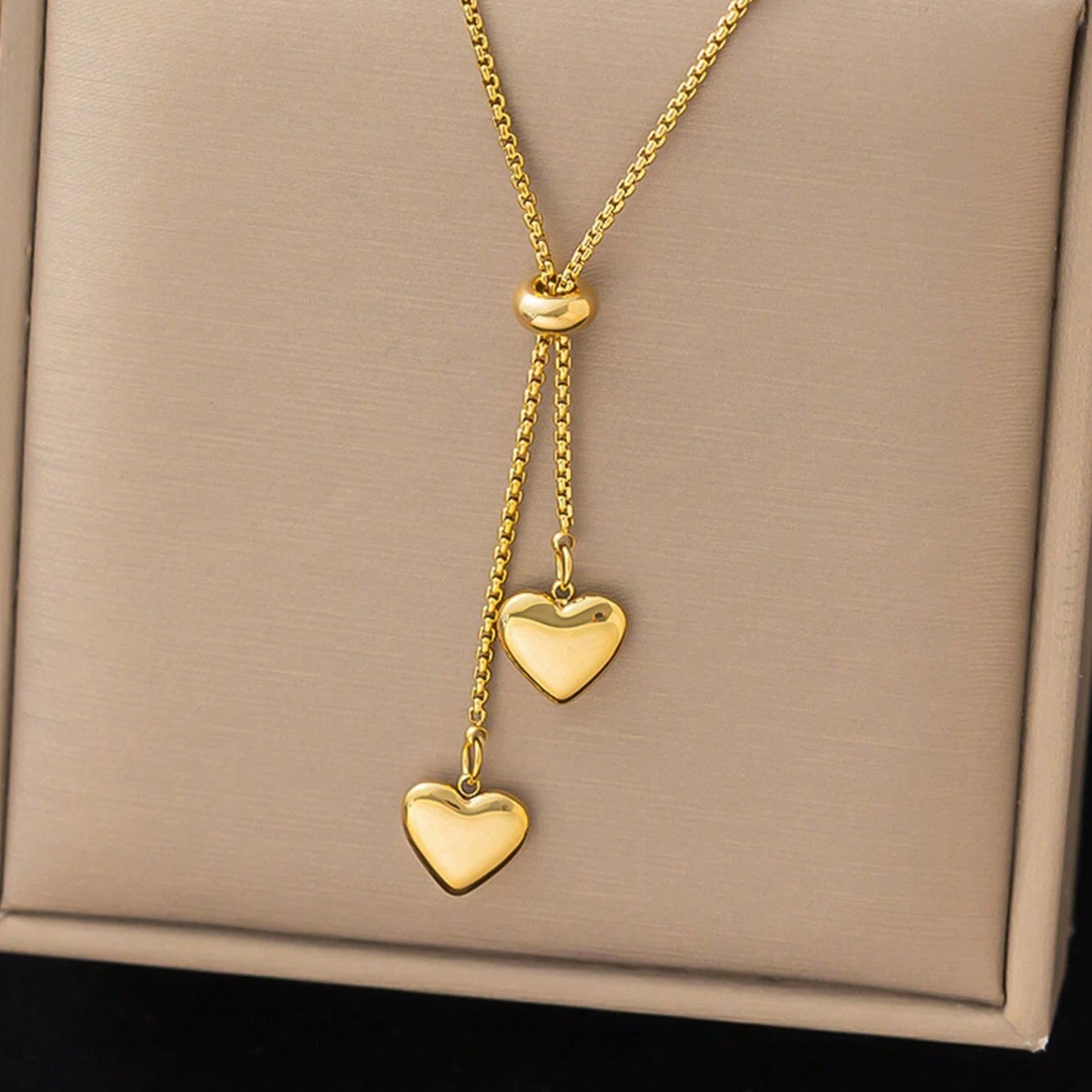 Twin Heart Love Necklace - Stainless Steel