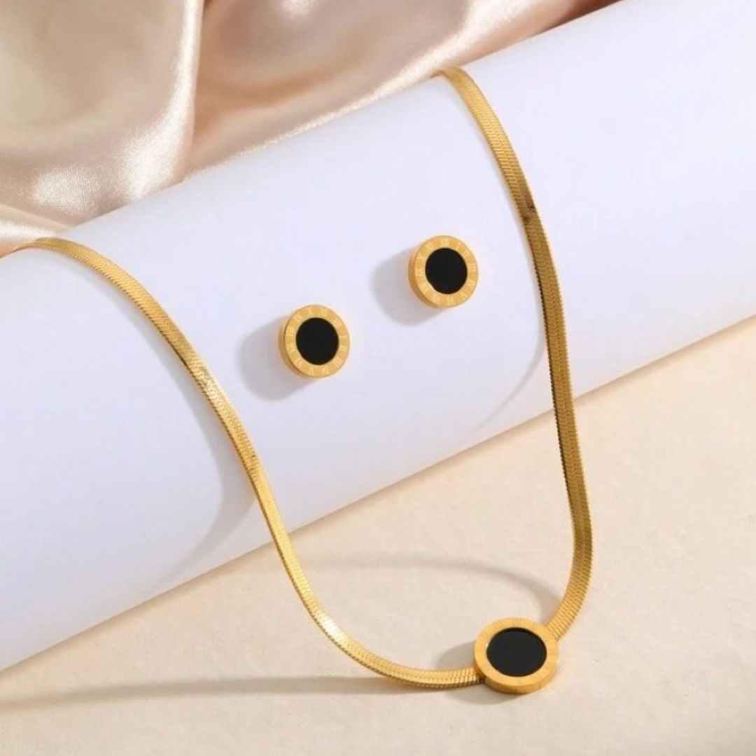 Black Enamel Roman Set (Necklace + Tops)