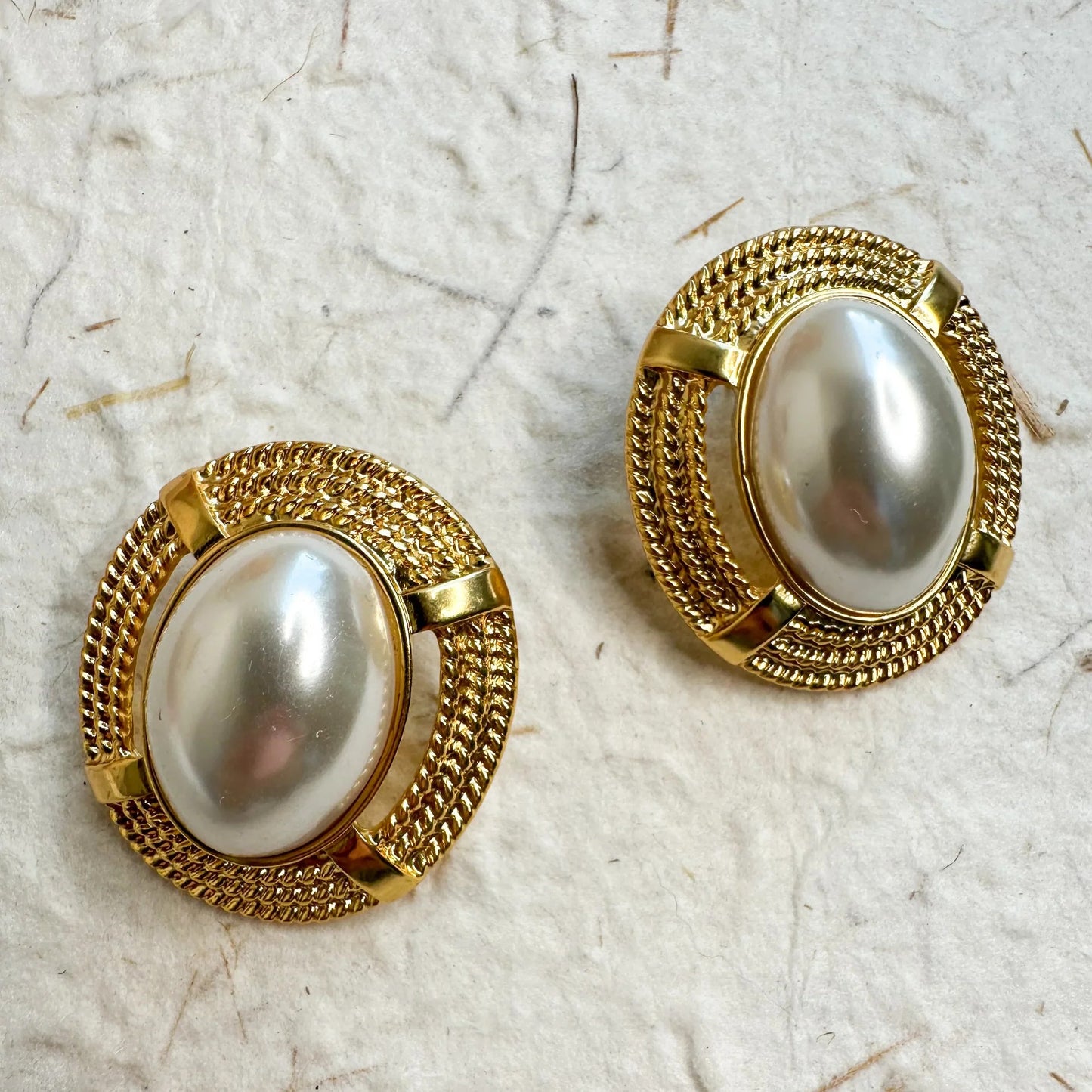 Oval Plated Pearl Earrings - Stainless Steel