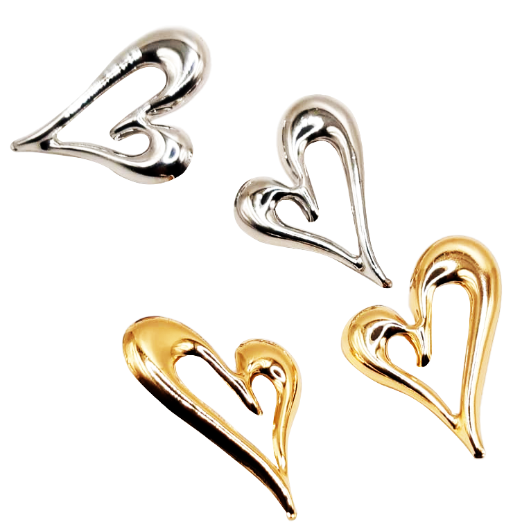 Italic Hollow Heart Earrings - Stainless Steel
