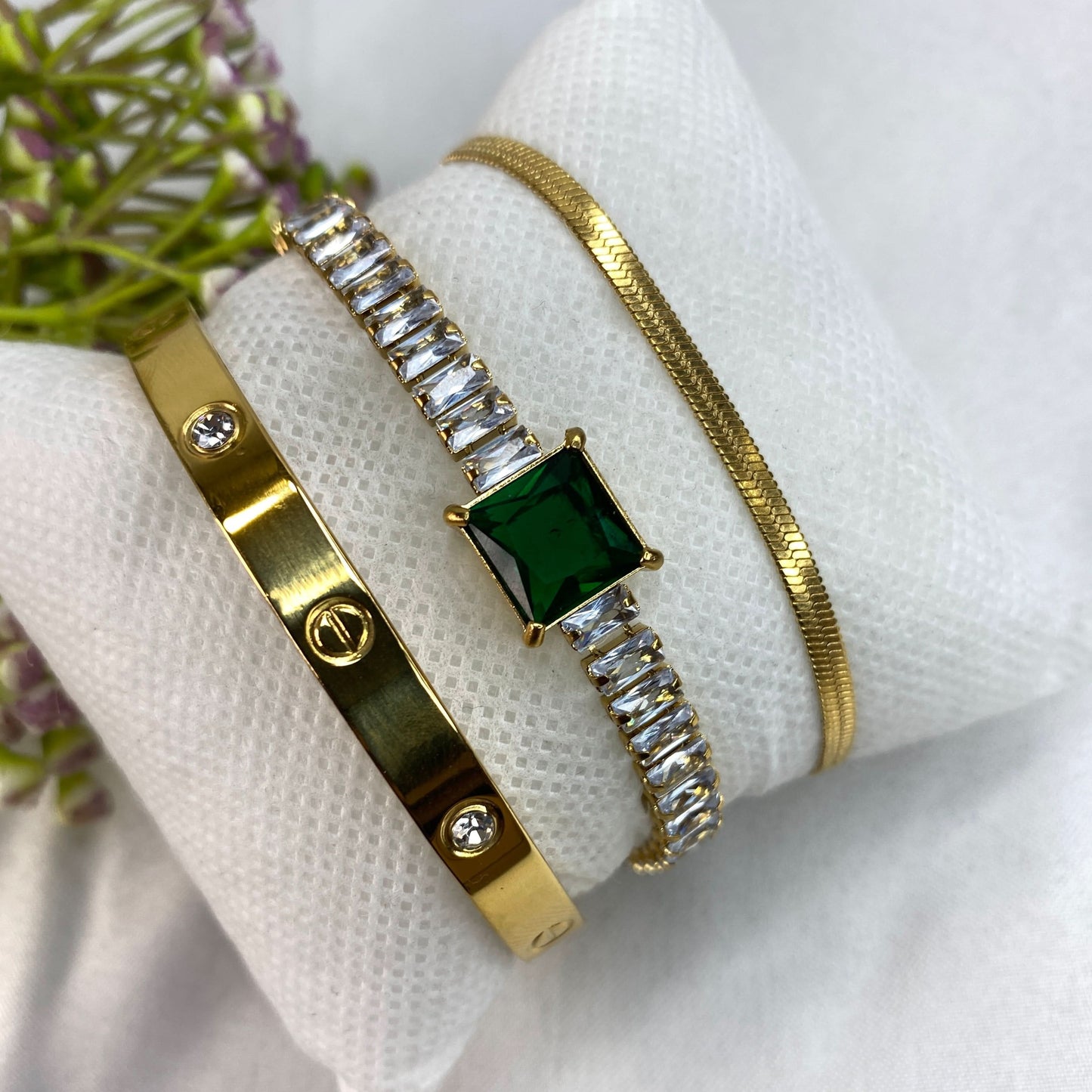 3 Bracelets (Snake + Emerald Tennis + Cartier)