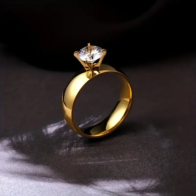 Simple Crown Diamond Ring - Stainless Steel