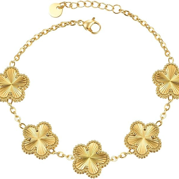 5 Leaf Golden Clover Bracelet - Stainless Steel