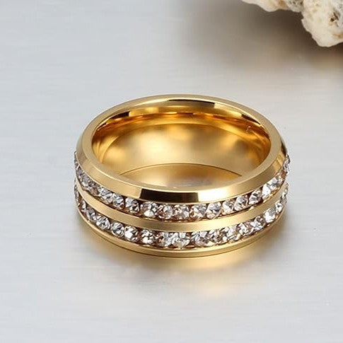 Double Row Diamond Band Ring - Stainless Steel