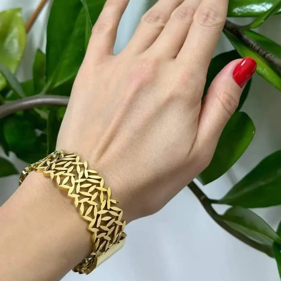 Hollow Leaf Bangle - Stainless Steel