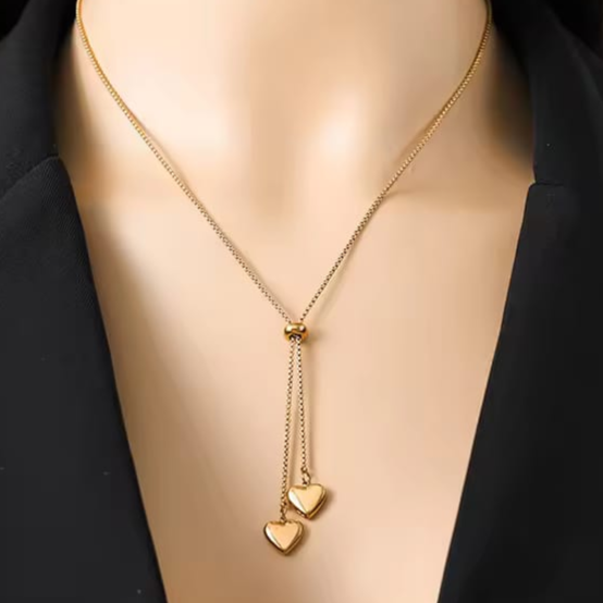Twin Heart Love Necklace - Stainless Steel