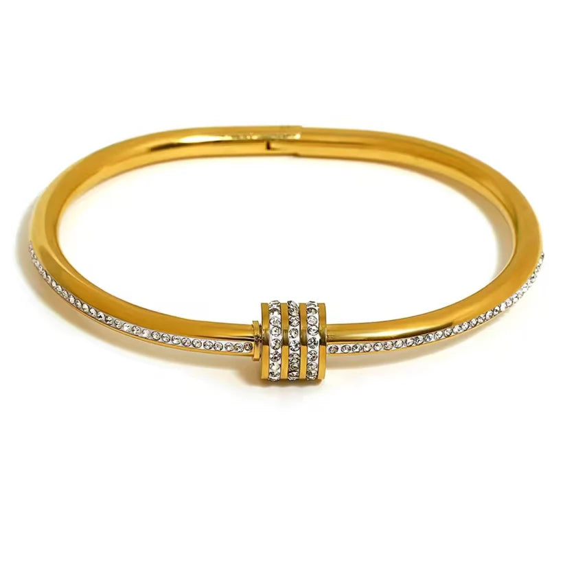 Studded Lock Zirconia Handcuff - Stainless Steel