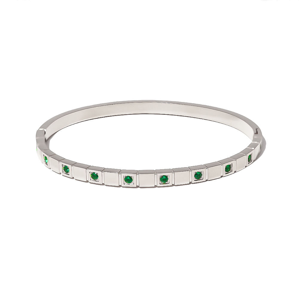 Green Cubic Zirconia Bangle - Stainless Steel
