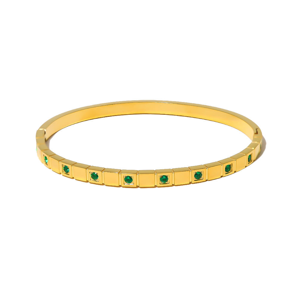 Green Cubic Zirconia Bangle - Stainless Steel