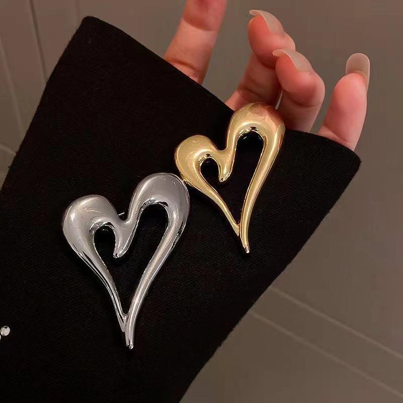 Italic Hollow Heart Earrings - Stainless Steel