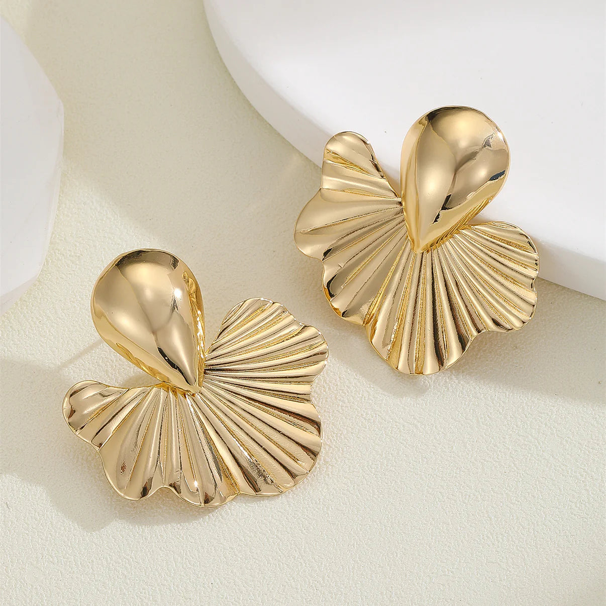 Plated Leaf Earrings - Stainless Steel