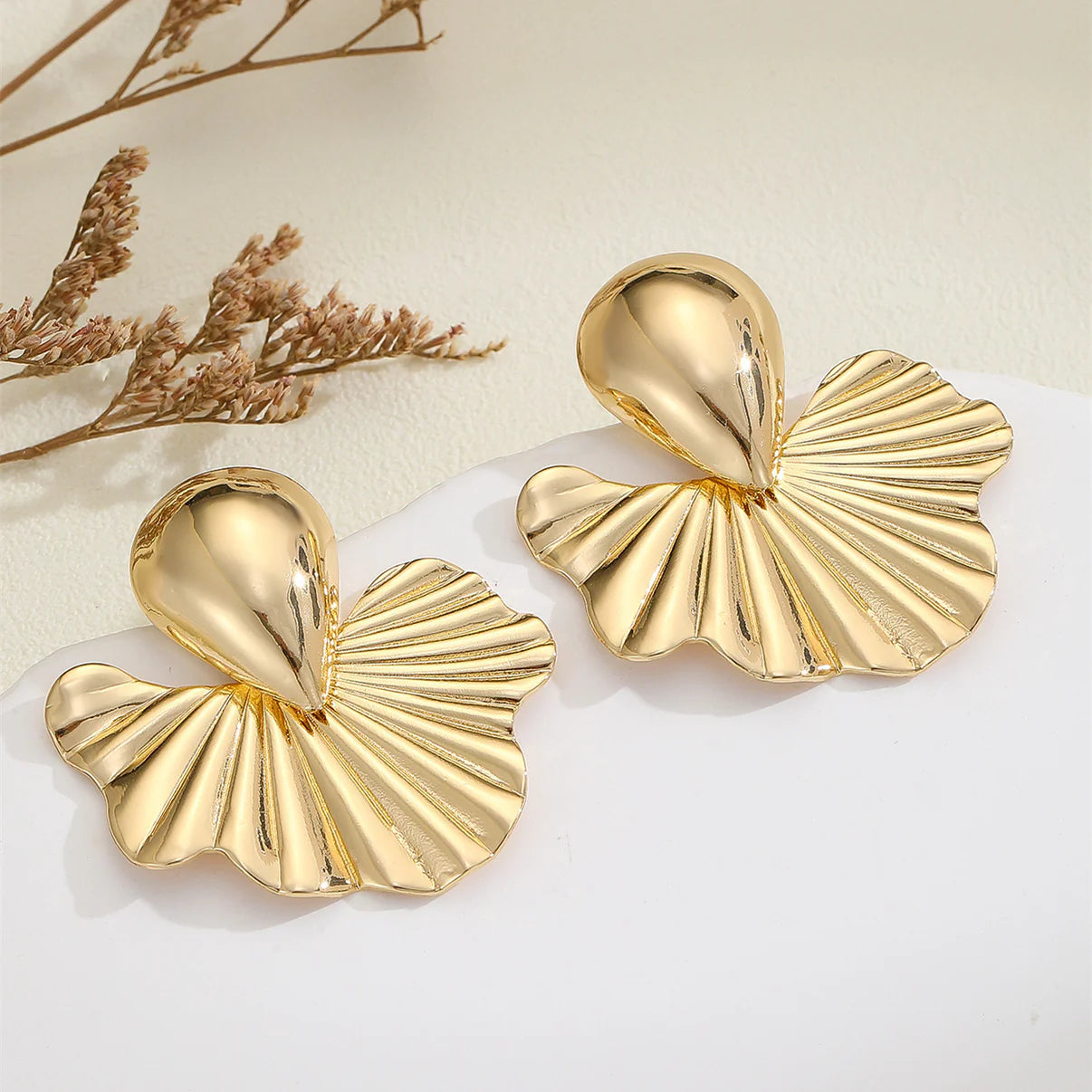 Plated Leaf Earrings - Stainless Steel