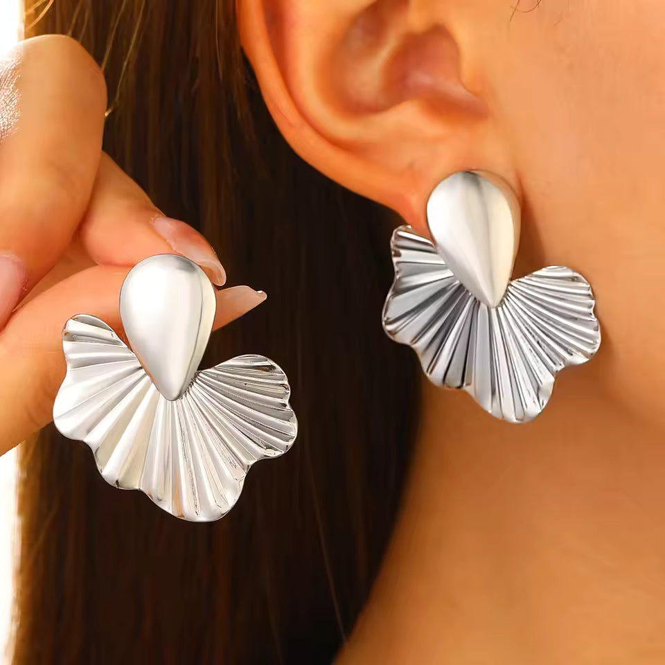 Plated Leaf Earrings - Stainless Steel