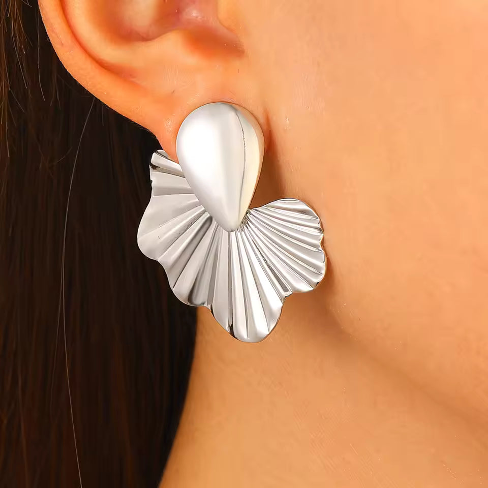 Plated Leaf Earrings - Stainless Steel