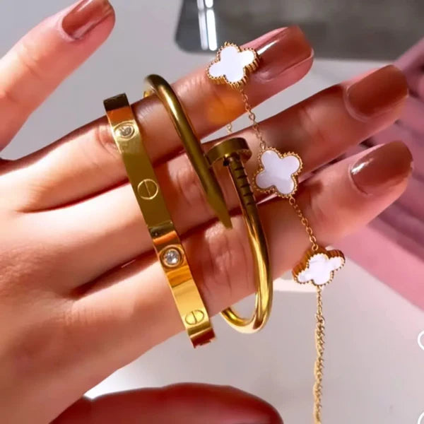 3 Bracelets (Cartier + Screw Nail + White Clover)