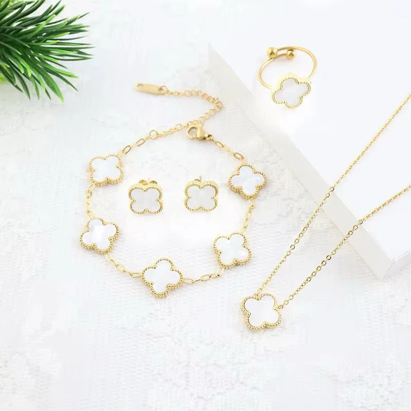Complete Set Clover (Chain Bracelet + Necklace + Ring + Tops)