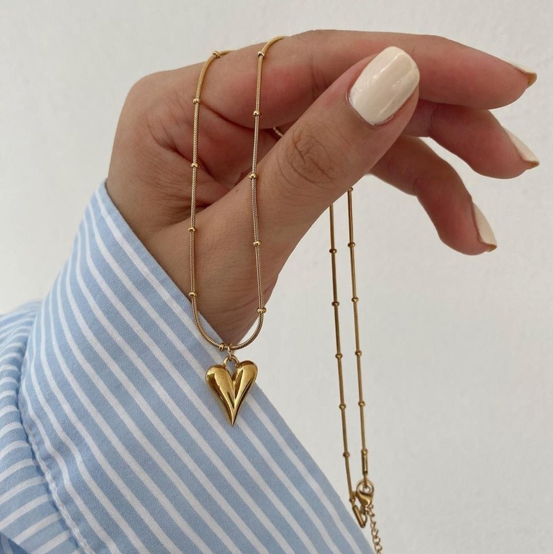 Long Heart Necklace - Stainless Steel