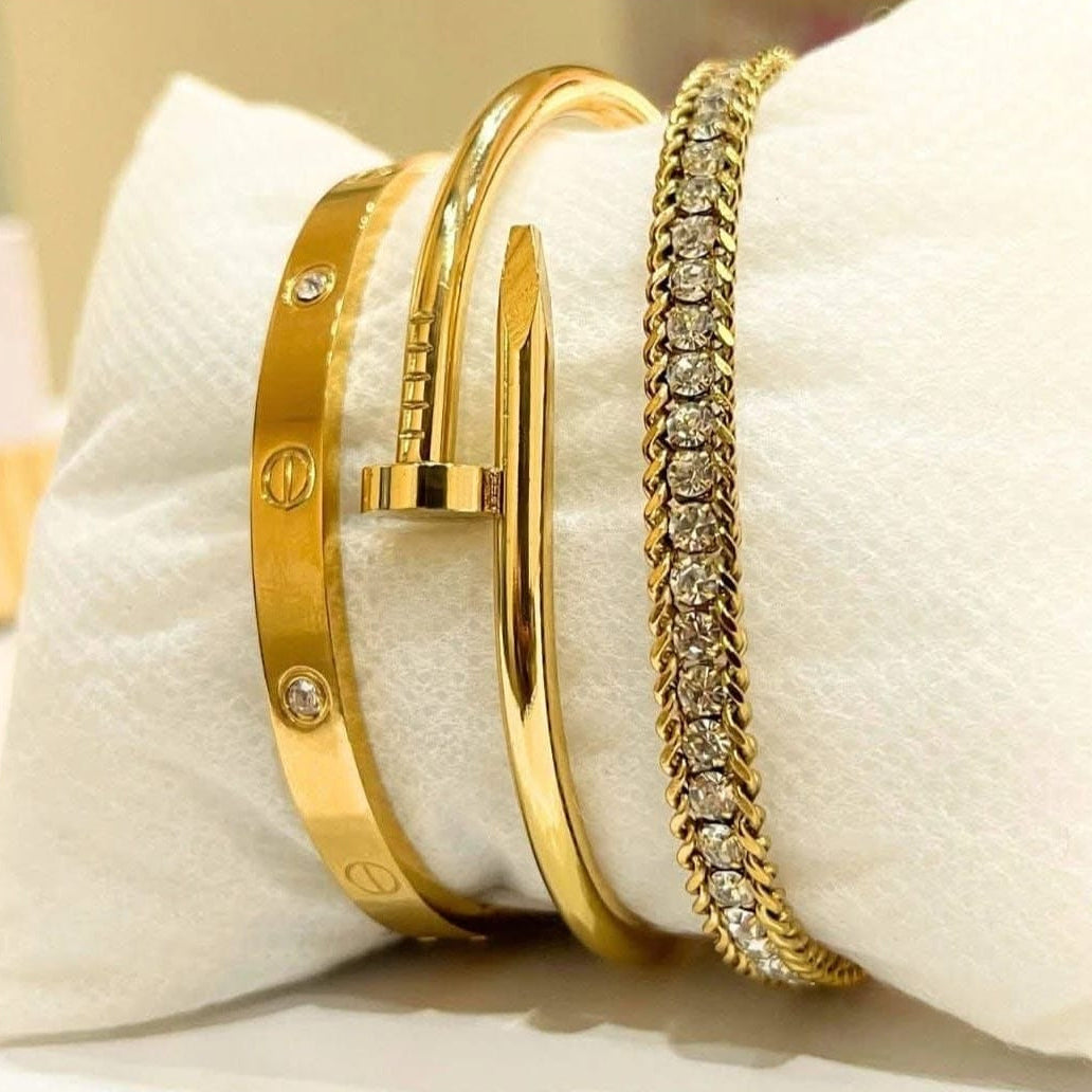 3 Bracelets (Cartier + Screw Nail + Luster)