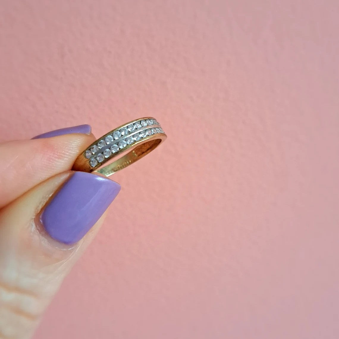 Double Row Diamond Band Ring - Stainless Steel