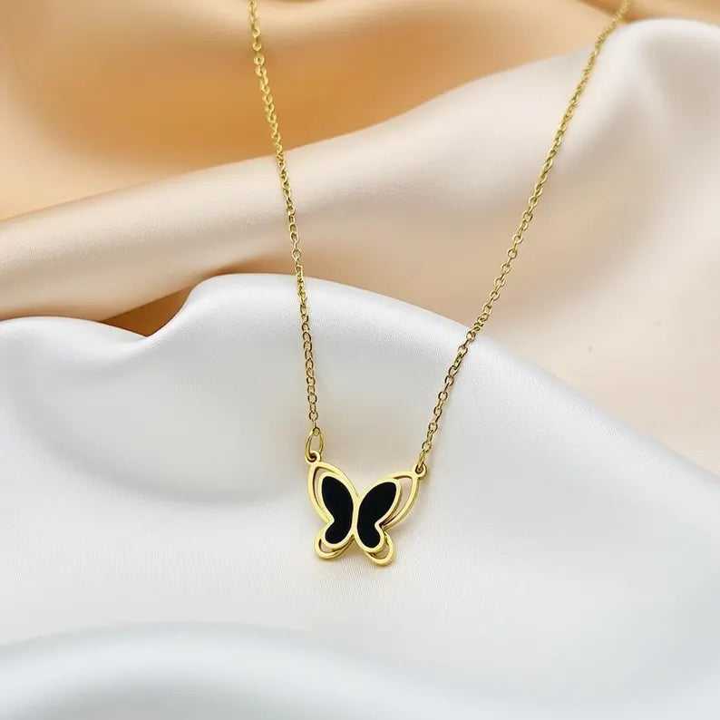 Double Layer Butterfly Necklace - Stainless Steel
