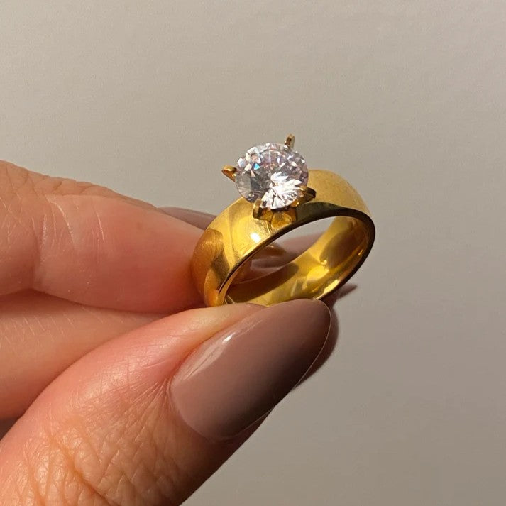 Simple Crown Diamond Ring - Stainless Steel