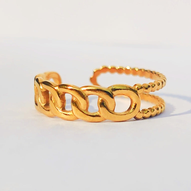 Beads Chain Adjustable Ring - Stainless Steel