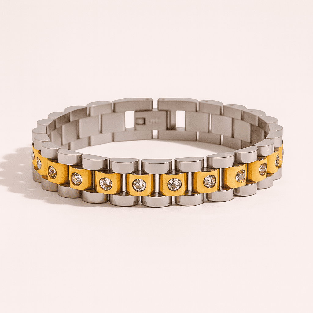 Rolex Gold Silver Stone Bracelet - Stainless Steel