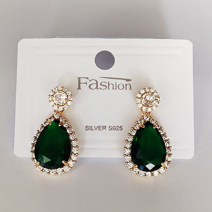 Green Studied Dew Drop Earrings - China Gold