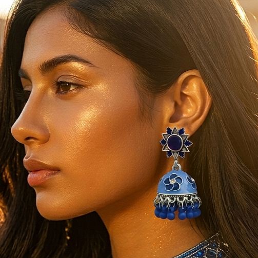 Blue Flower Jhumki - China Imported
