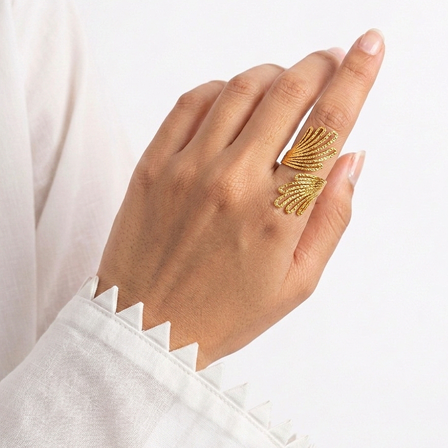 Peacock Feather Adjustable Ring - Stainless Steel