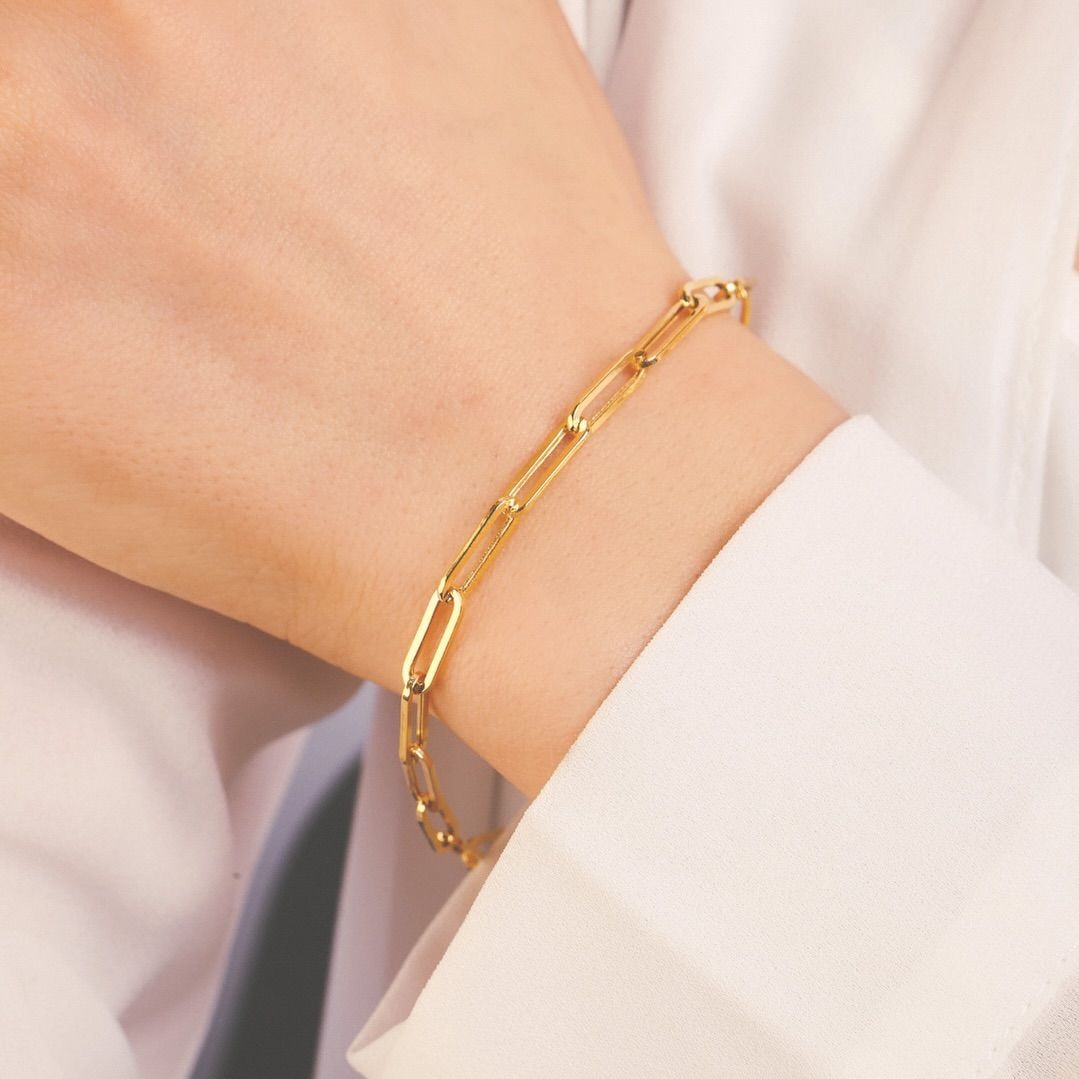 Slim Paper Clip Link Bracelet - Stainless Steel