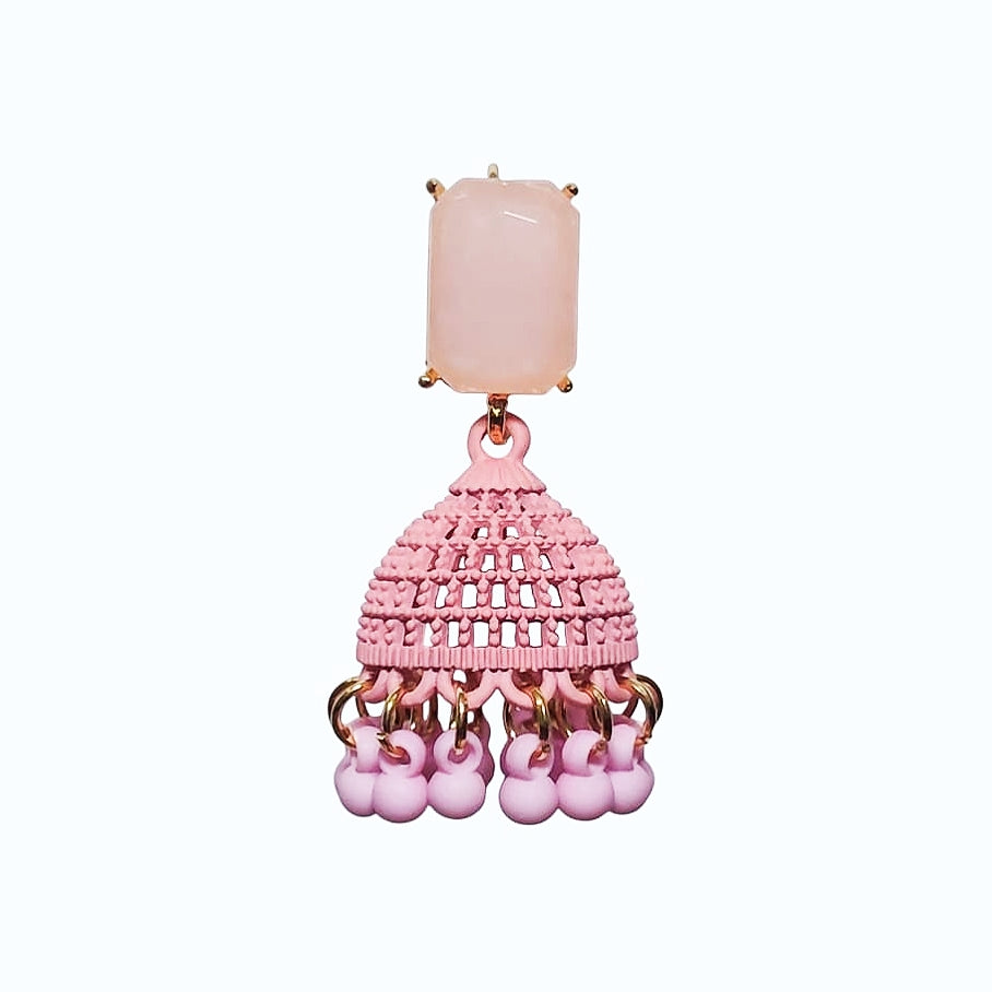 Reactangle Stone Pink Earrings - China Gold