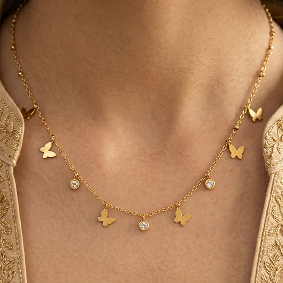 Butterfly Diamond Necklace - Stainless Steel