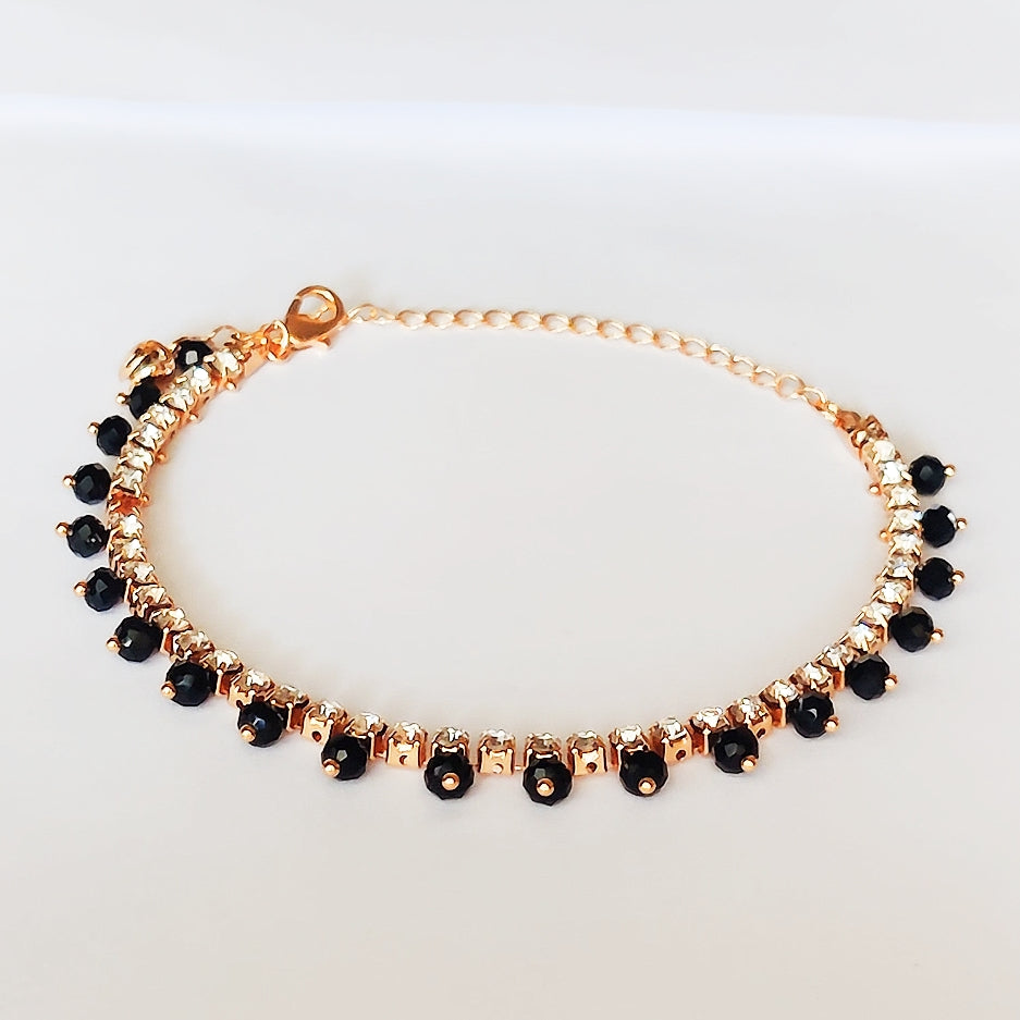 Black Stud Beads Anklet - Stainless Steel