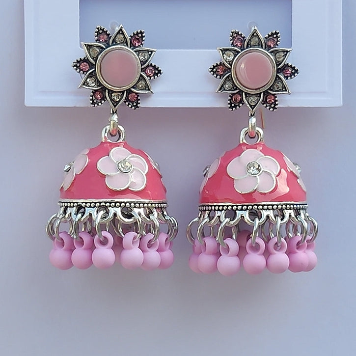 Pink Meenakari Jhumka - China Imported