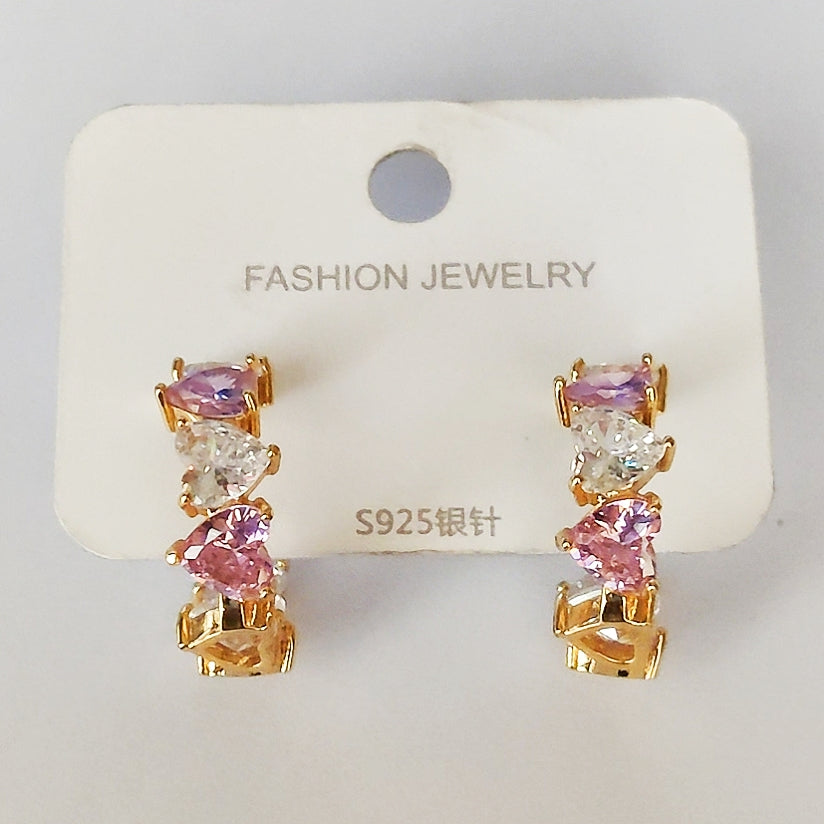 Pink Crystal Heart Earrings - China Gold
