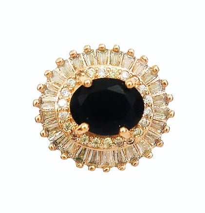 Midnight Sapphire Halo Adjustable Ring - Premium China Gold