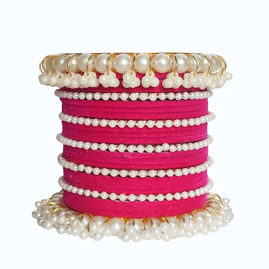 Pink Velvet Pearl Gajra Bangle - Metal