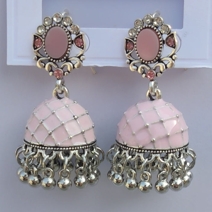 Pink Meenakari Jhumka - China Imported