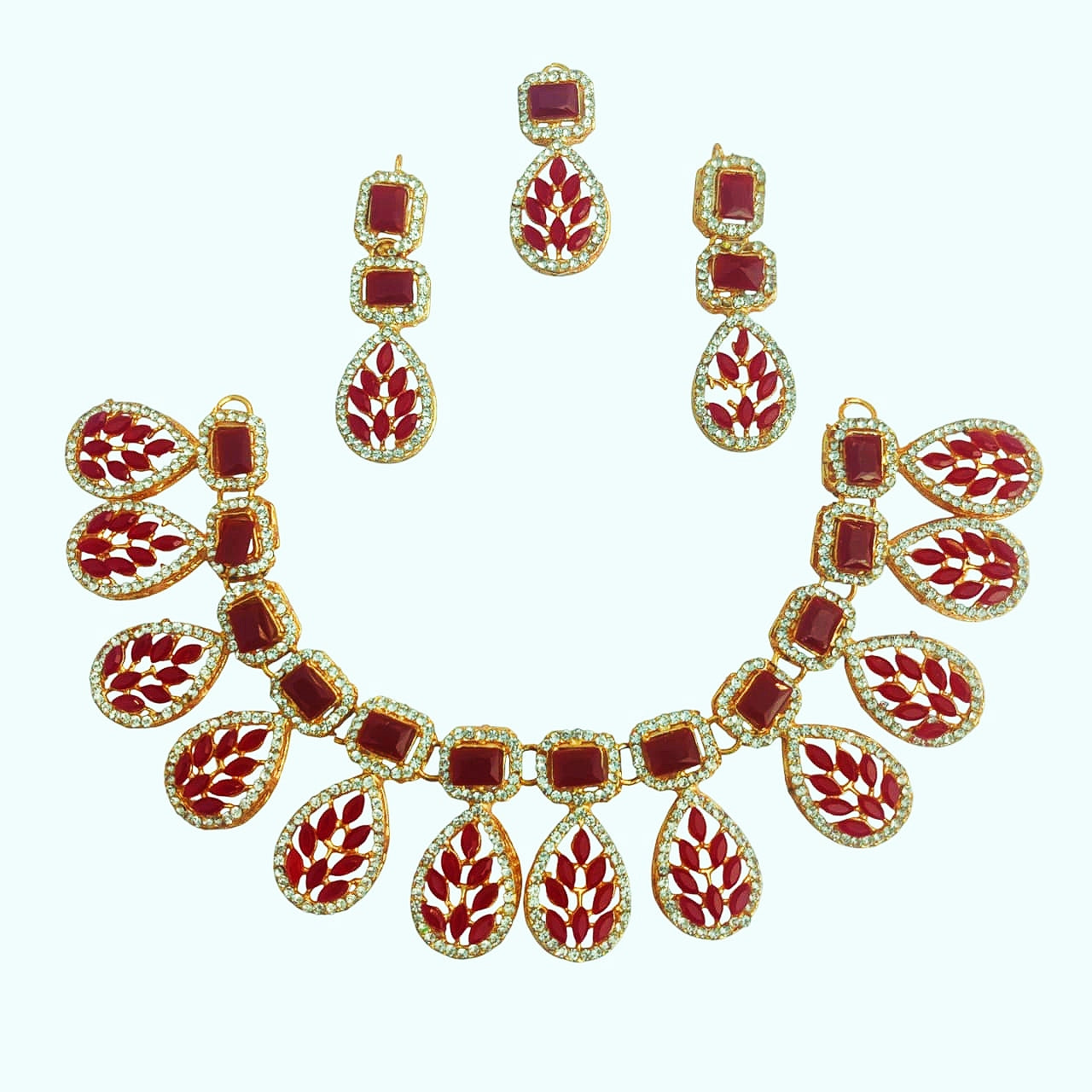 Black Drop Studs Set (Necklace + Earrings + Head Ornament) - Cultural Handmade