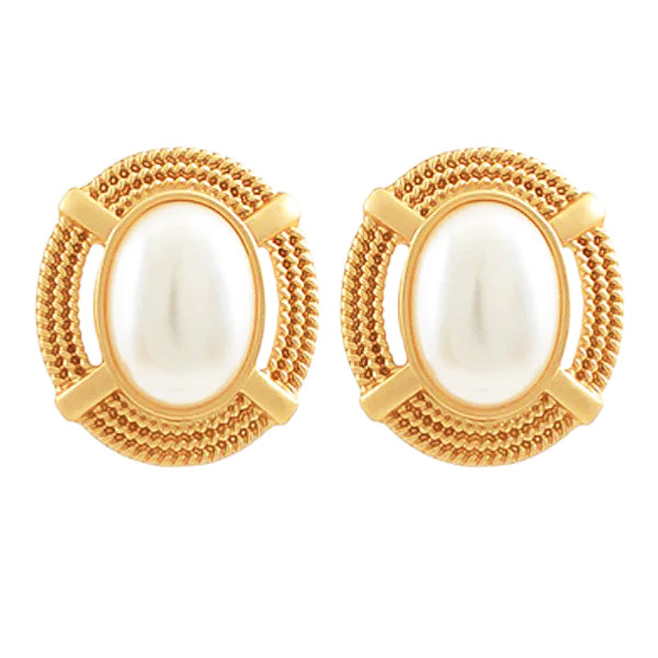 Oval Plated Pearl Earrings - Stainless Steel