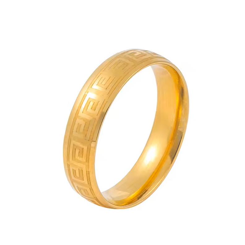Greek Pattern Single Diamond Couple Ring - Stainless Steel