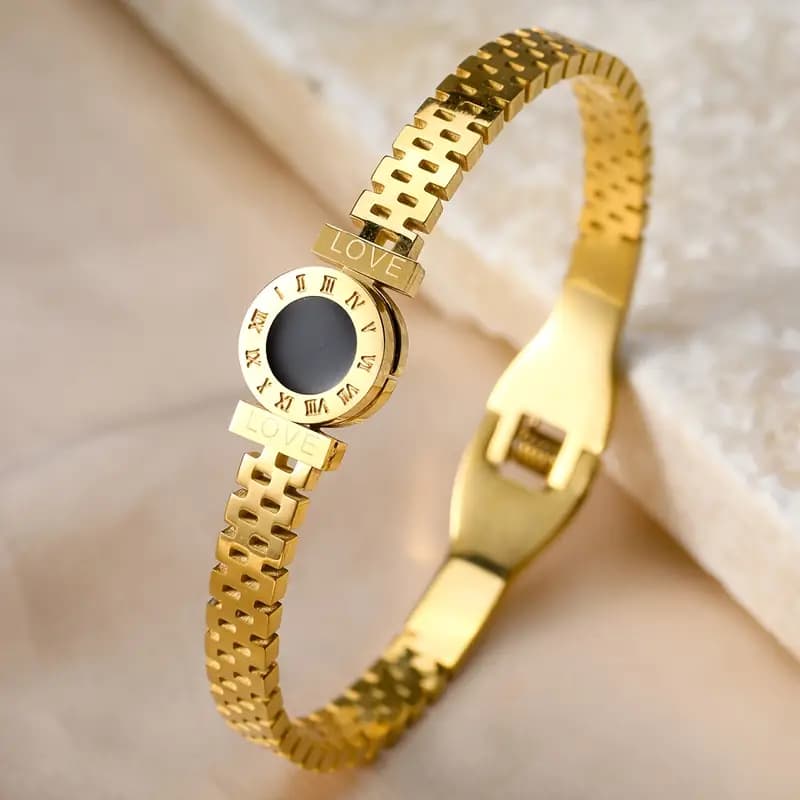 Black Stone Roman Bracelet - Stainless Steel