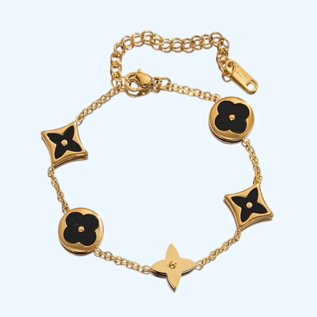 Black Blossom Petal Bracelet - Stainless Steel