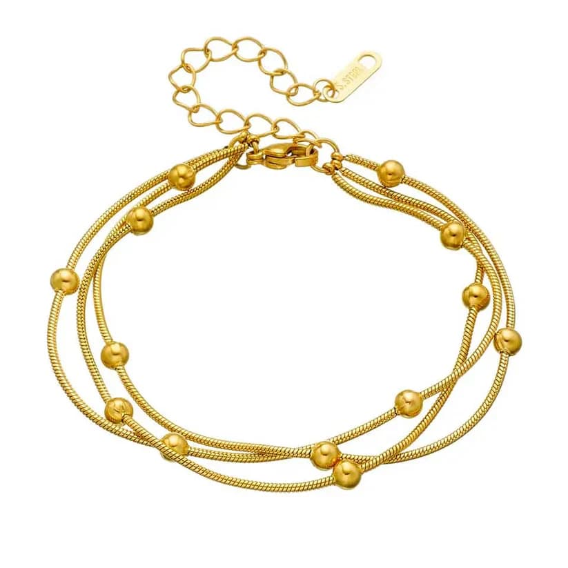 Three Layer Beaded Chain Bracelet - Stainless Steel