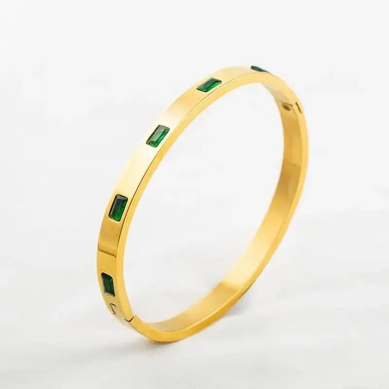 Green Rhinestone Bangle - Stainless Steel