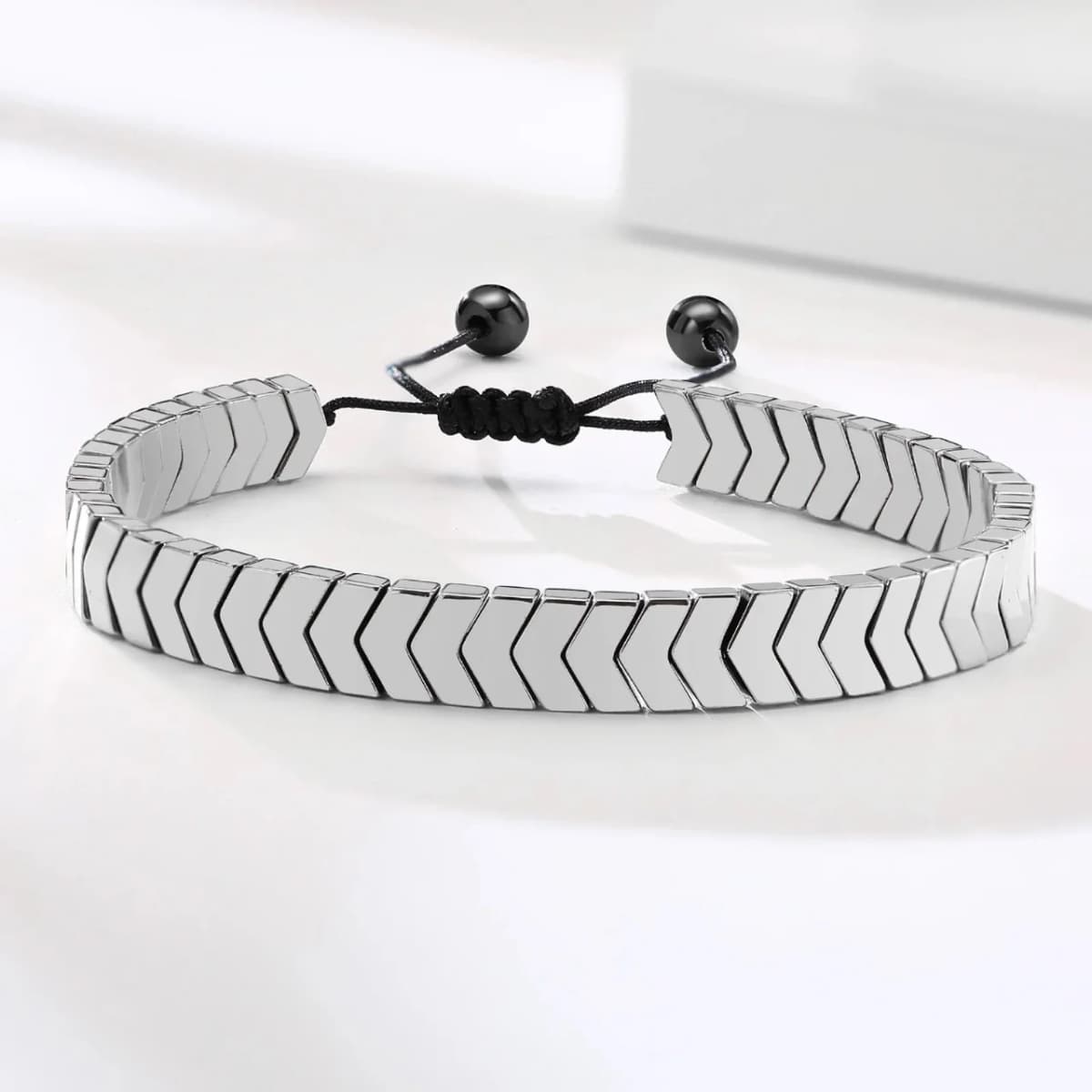 Silver Hematite Arrow Adjustable Bracelet - Stainless Steel